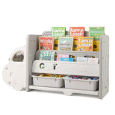 Kids Toy Storage and Bookshelf, Car Themed Toy Storage Shelf w/ 3-Tier Bookcase