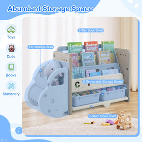 Kids Toy Storage and Bookshelf, Car Themed Toy Storage Shelf w/ 3-Tier Bookcase