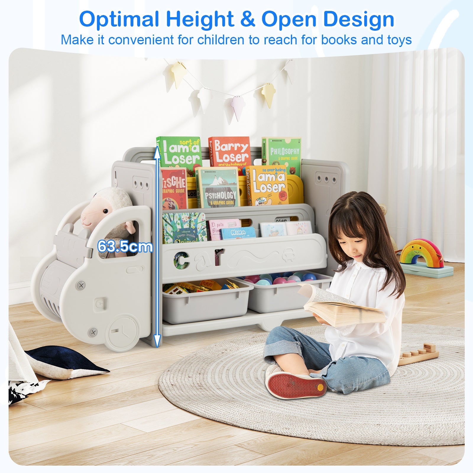 Kids Toy Storage and Bookshelf, Car Themed Toy Storage Shelf