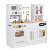 Play Kitchen for Kids, Wooden Kitchen Playset with Realistic Lights & Sounds, Stoves, Sink, Faucet, Oven