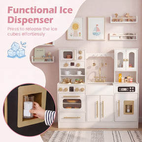 Play Kitchen for Kids, Wooden Kitchen Playset with Realistic Lights & Sounds, Stoves, Sink, Faucet, Oven