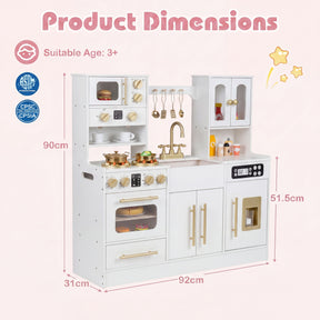 Play Kitchen for Kids, Wooden Kitchen Playset with Realistic Lights & Sounds, Stoves, Sink, Faucet, Oven