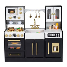Play Kitchen for Kids, Wooden Kitchen Playset with Realistic Lights & Sounds, Stoves, Sink, Faucet, Oven