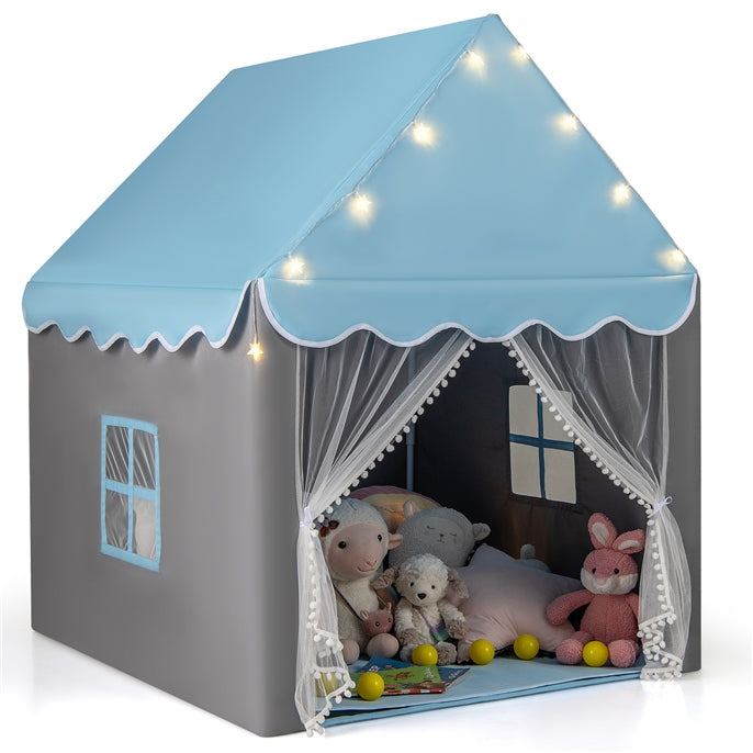 Kids Play Tent, Large Playhouse with Star Ornaments, Washable Mat, Windows