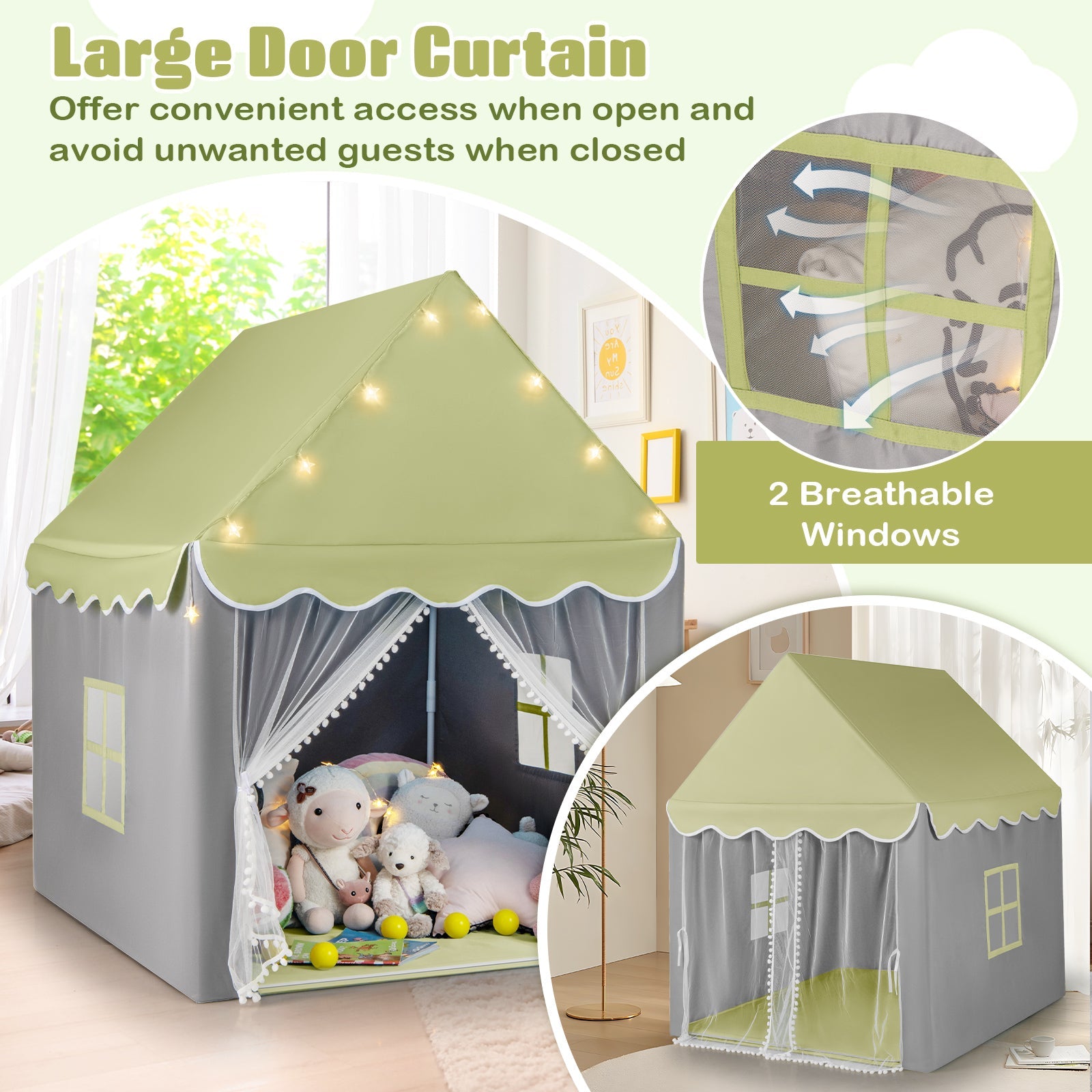 HONEY JOY Kids Play Tent, Large Playhouse with Star Ornaments