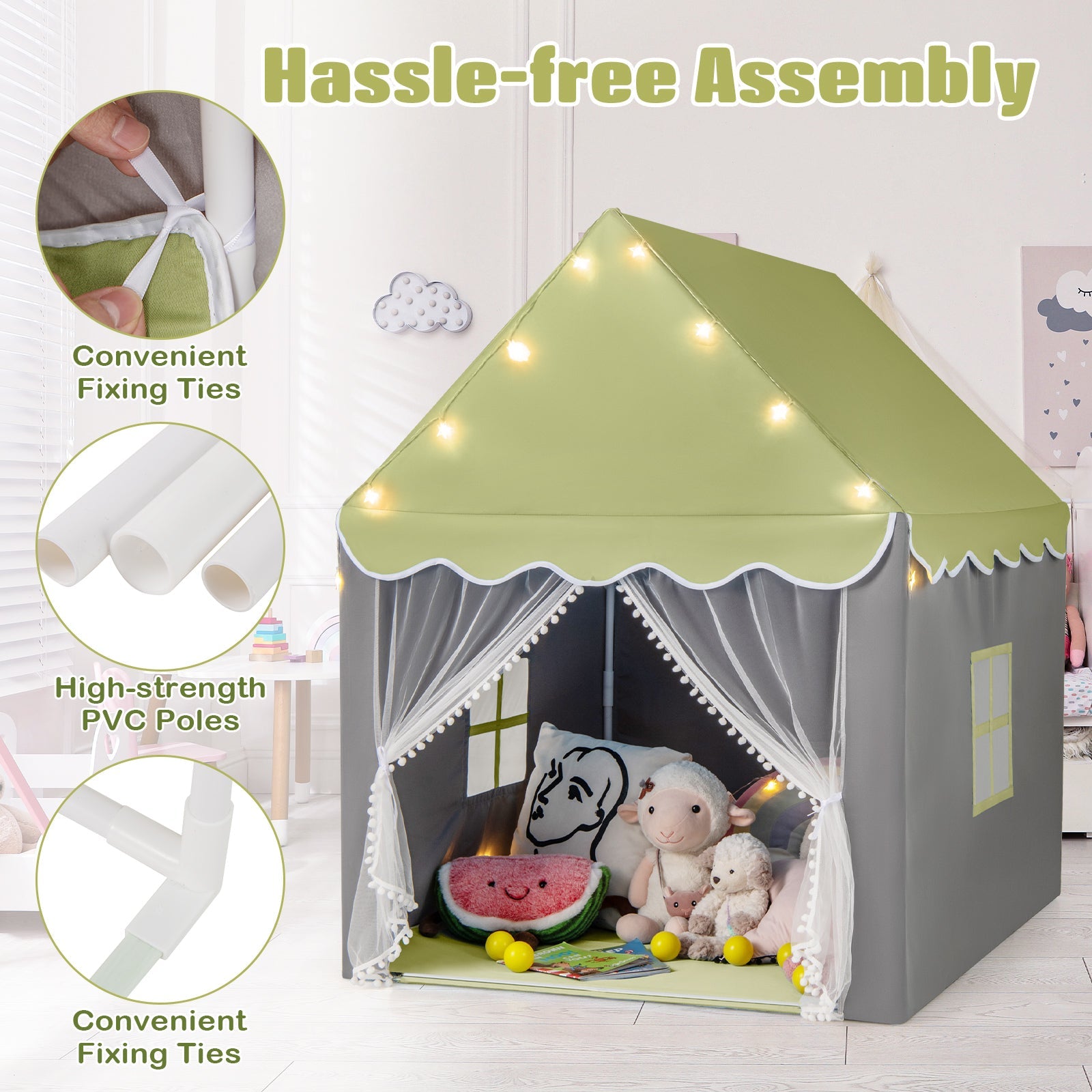 HONEY JOY Kids Play Tent, Large Playhouse with Star Ornaments