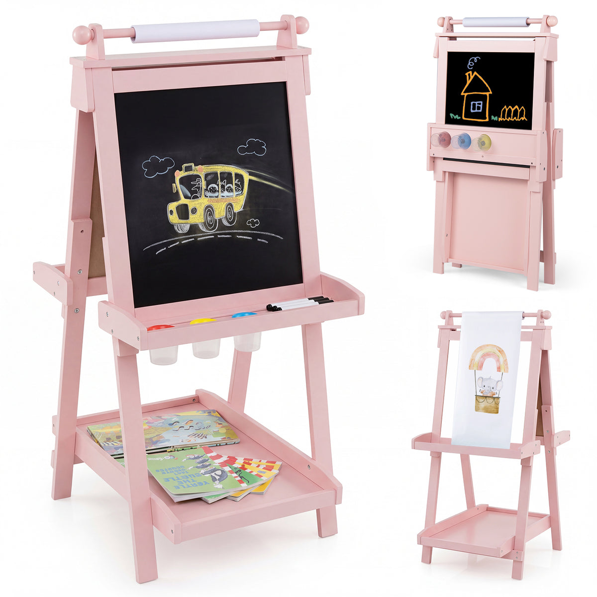 Hikidspace 3-in-1 Double-sided Art Easel with Chalkboard & Magnetic Whiteboard