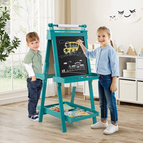 3-in-1 Double-sided Art Easel with Chalkboard & Magnetic Whiteboard