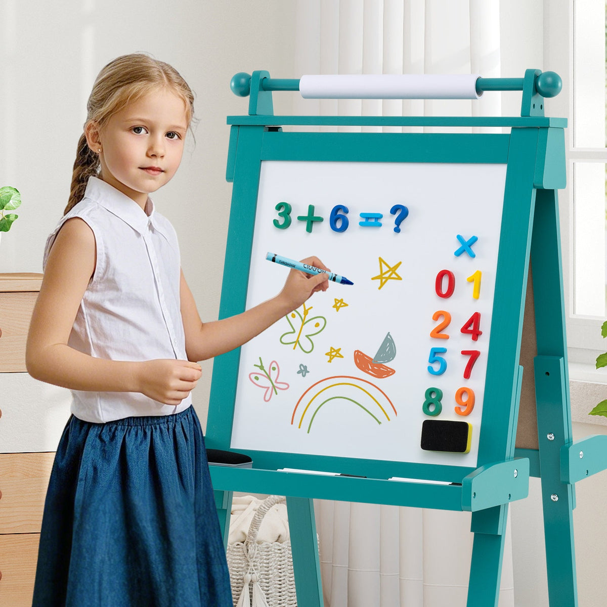 3-in-1 Double-sided Art Easel with Chalkboard & Magnetic Whiteboard