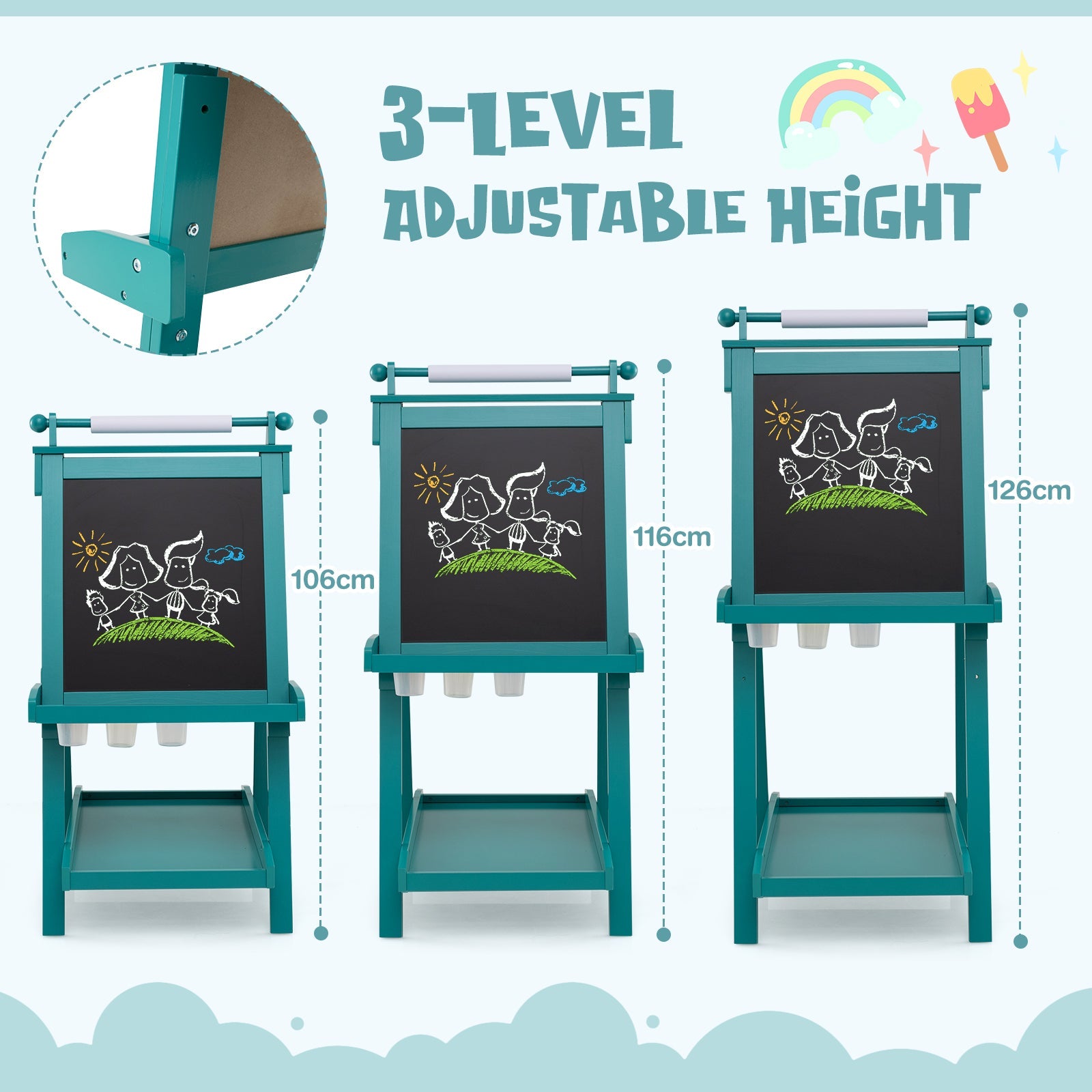 3-in-1 Double-sided Art Easel with Chalkboard & Magnetic Whiteboard