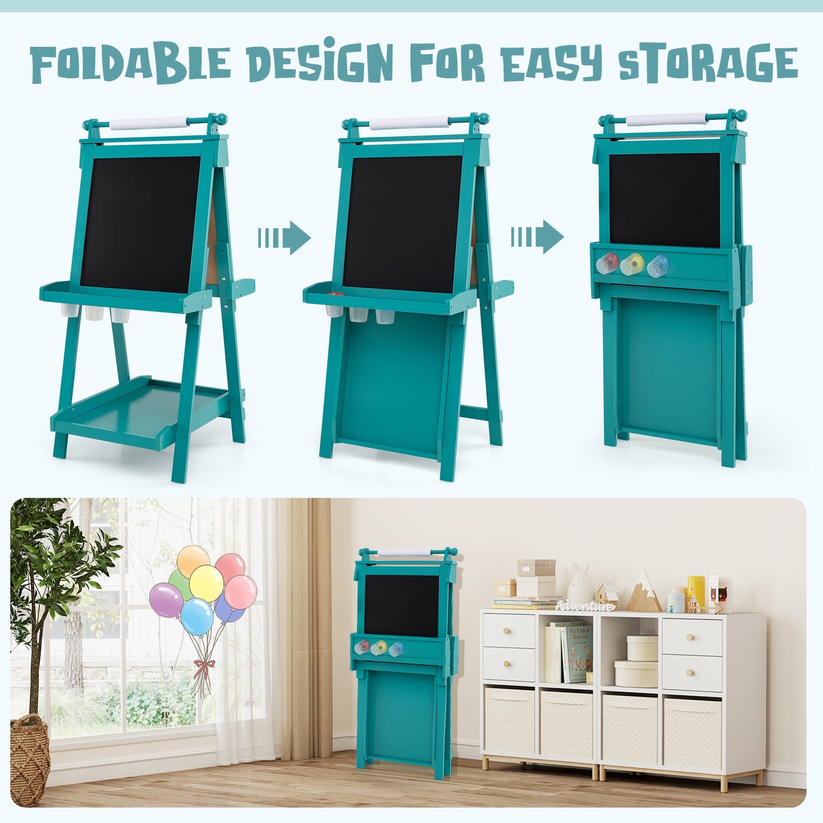 3-in-1 Double-sided Art Easel with Chalkboard & Magnetic Whiteboard