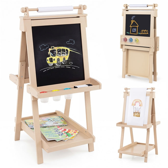 Hikidspace 3-in-1 Double-sided Art Easel with Chalkboard & Magnetic Whiteboard