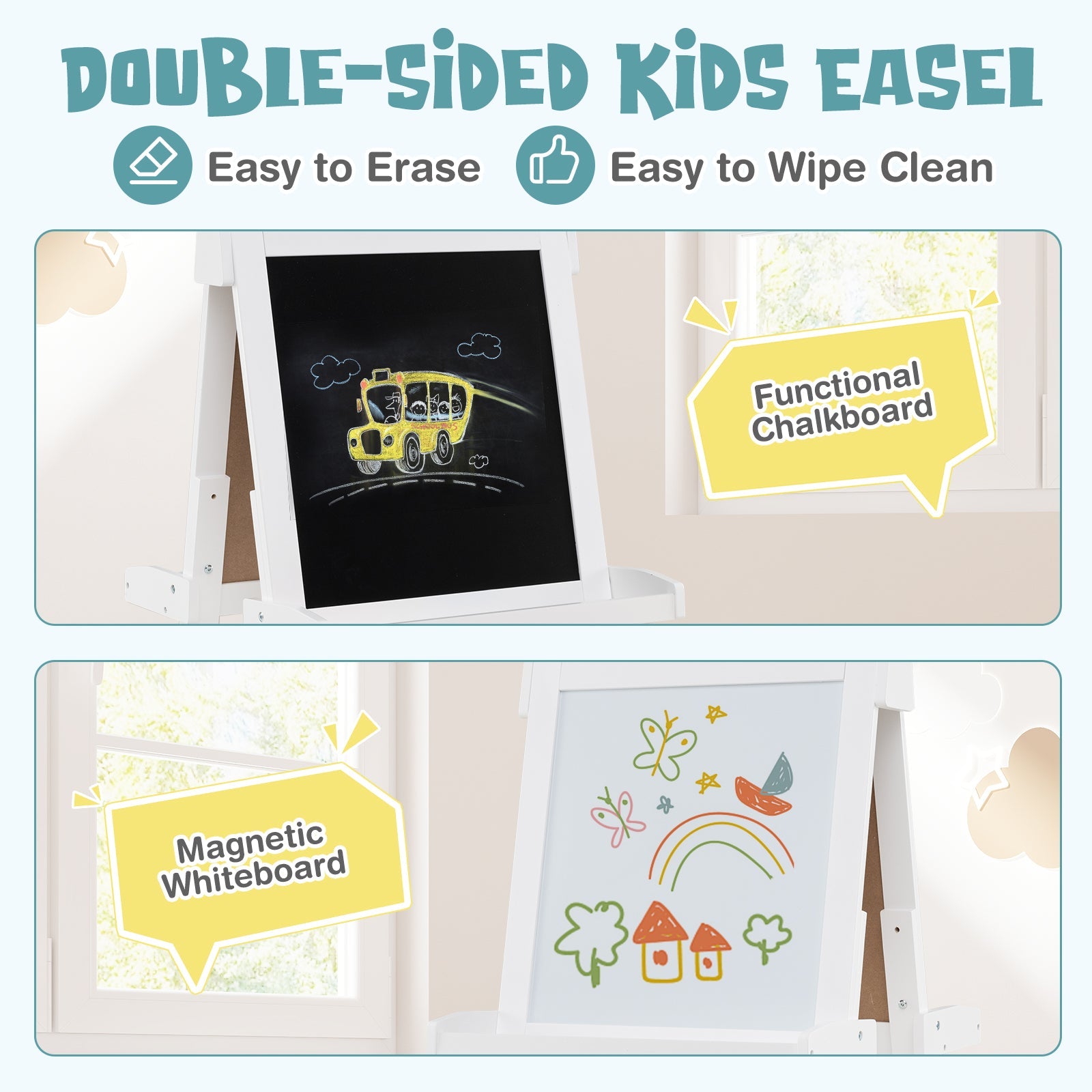 3-in-1 Double-sided Art Easel, Creative Art Center for 3+ Years Old Children