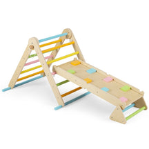 HONEY JOY 3-in-1 Pikler Triangle Climbing Set, Kids Montessori Climbing Toys w/Dual-Side Ramp & Adjustable Climbing Triangle