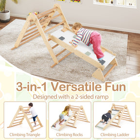 HONEY JOY 3-in-1 Pikler Triangle Climbing Set, Kids Montessori Climbing Toys w/Dual-Side Ramp & Adjustable Climbing Triangle