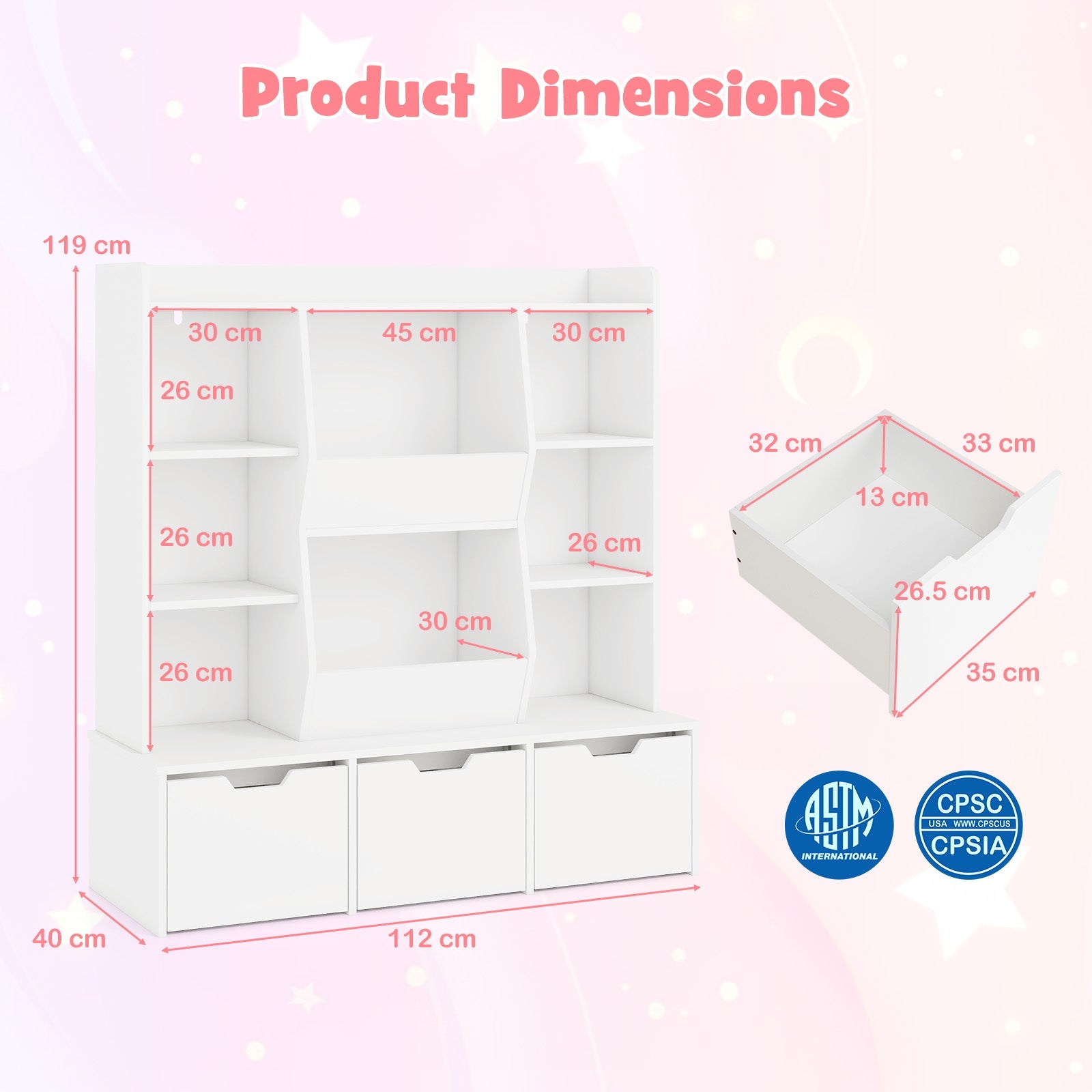 Toy Storage Organizer with 3 Movable Drawers