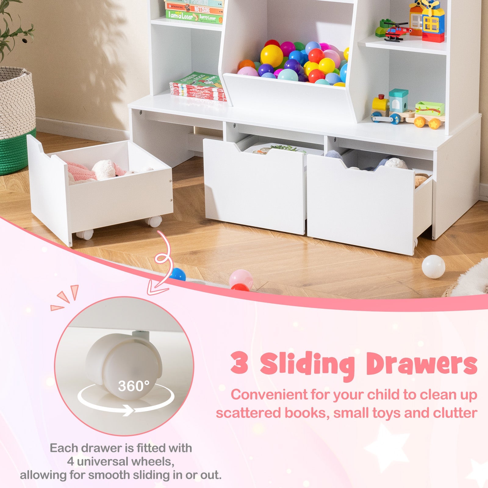 Toy Storage Organizer with 3 Movable Drawers