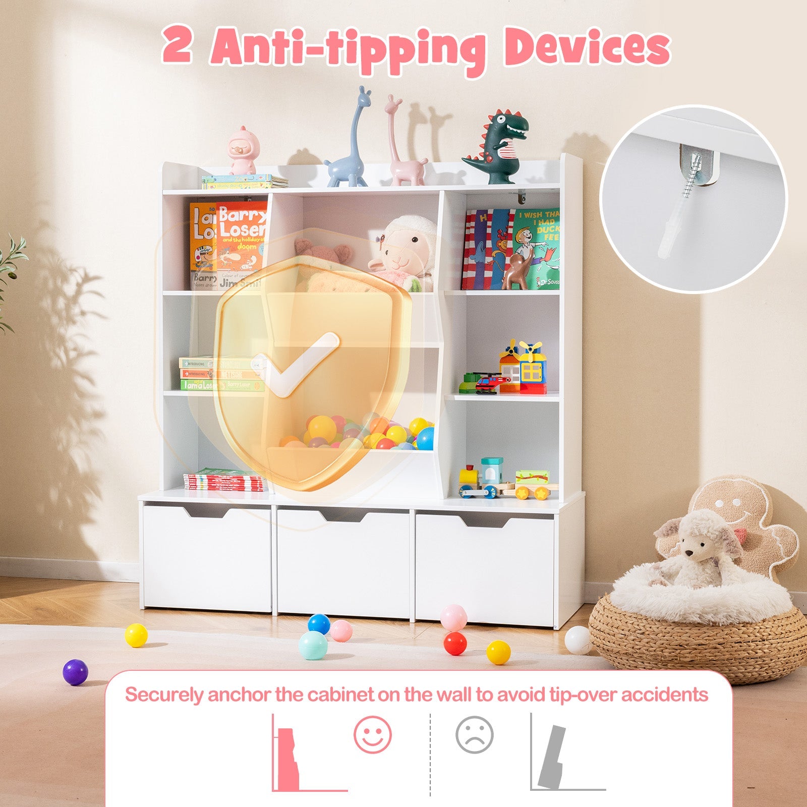 Toy Storage Organizer with 3 Movable Drawers