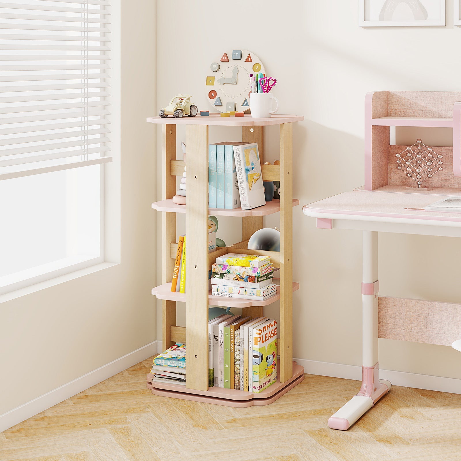 360° Spinning 3-Tier Kids Book Shelf Tower with 12 Sectors