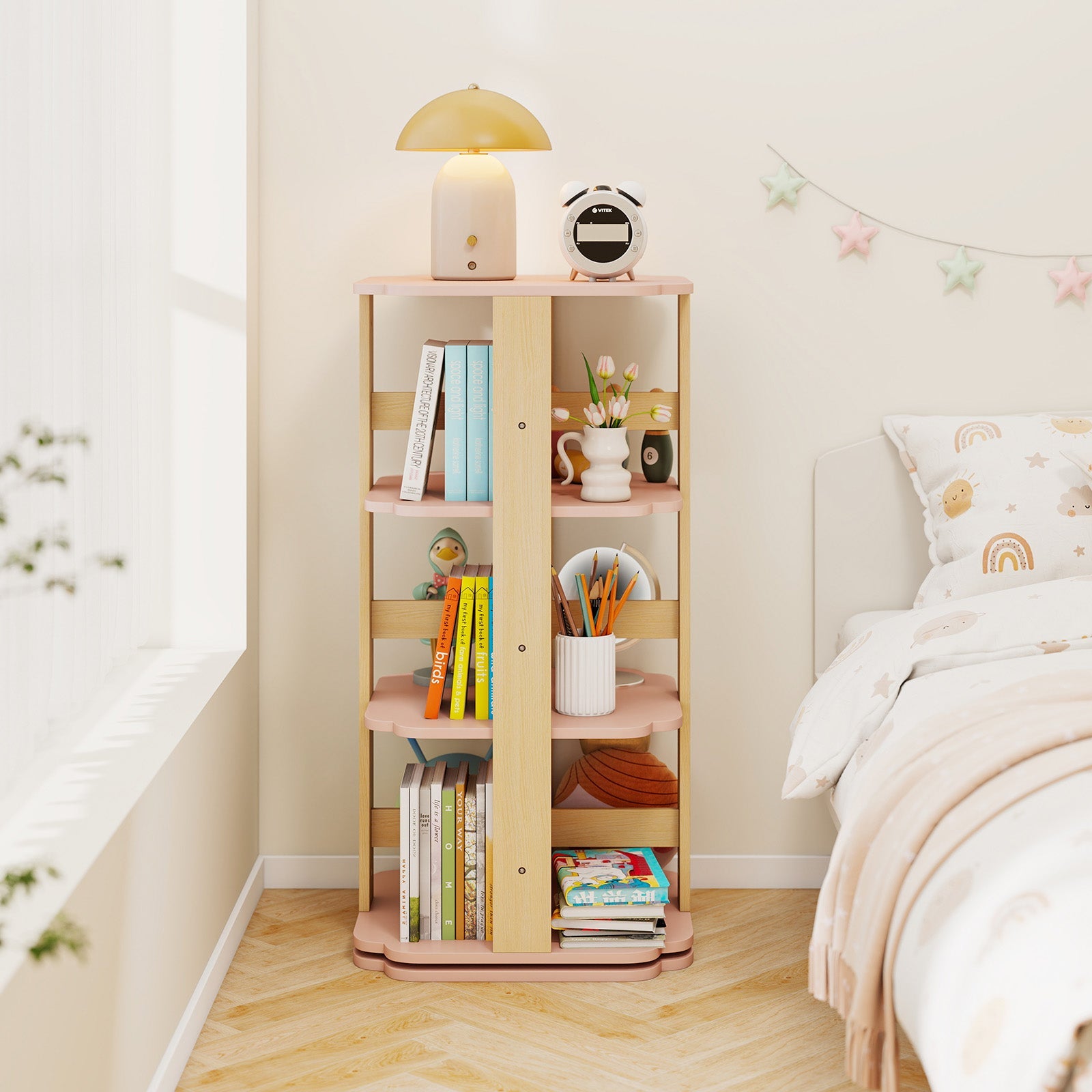 360° Spinning 3-Tier Kids Book Shelf Tower with 12 Sectors