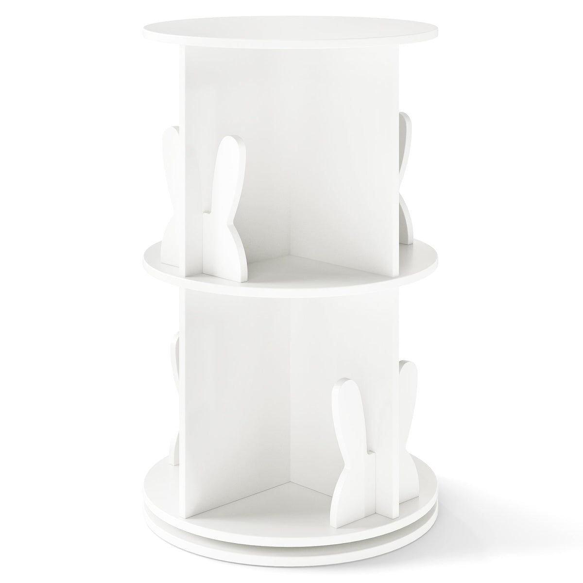 Kids Rotating Bookshelf, Cute 2-tier Kids Bookcase with Bookends & 8 Compartments