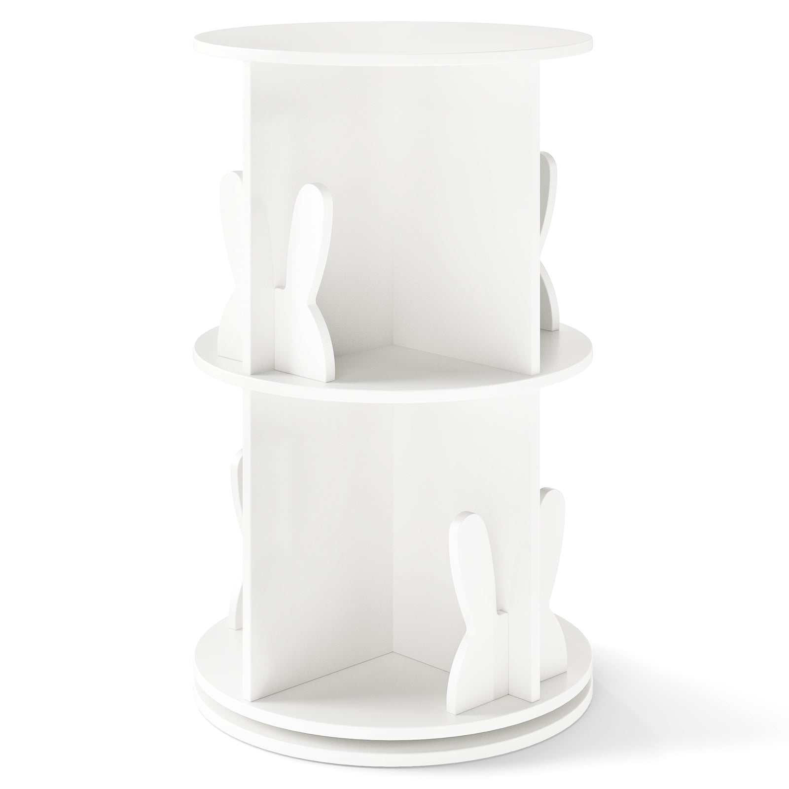 Kids Rotating Bookshelf, Cute 2-tier Kids Bookcase with Bookends & 8 Compartments
