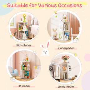 Cute 2-tier Kids Bookcase with Bunny/ Bear Bookends & 8 Compartments