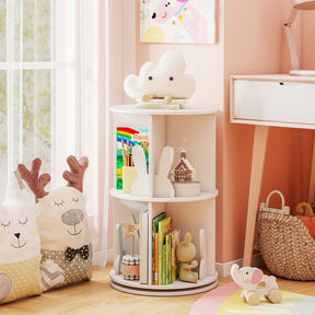 Cute 2-tier Kids Bookcase with Bunny/ Bear Bookends & 8 Compartments