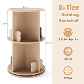 Kids Rotating Bookshelf, Cute 2-tier Kids Bookcase with Bookends & 8 Compartments
