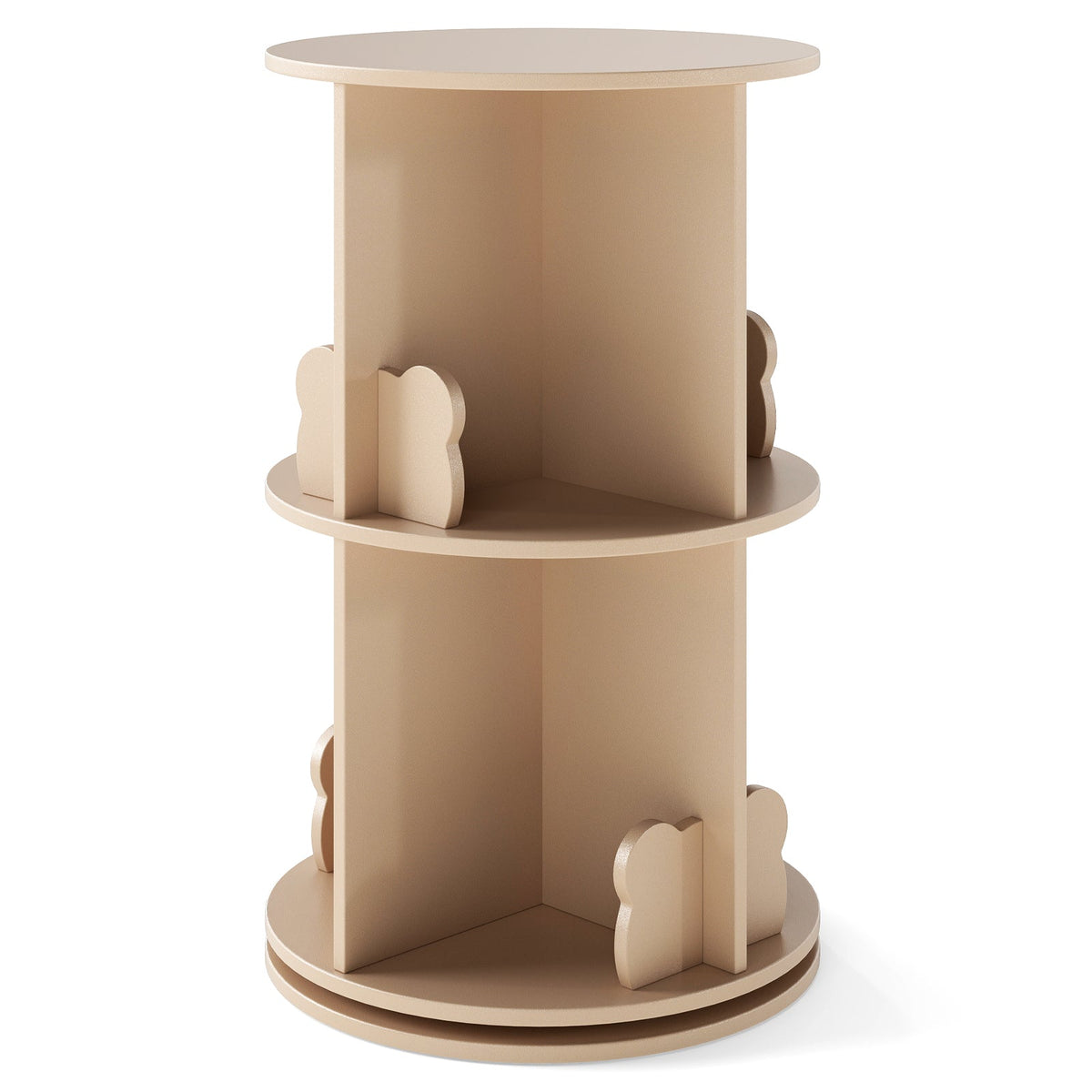 Kids Rotating Bookshelf, Cute 2-tier Kids Bookcase with Bookends & 8 Compartments