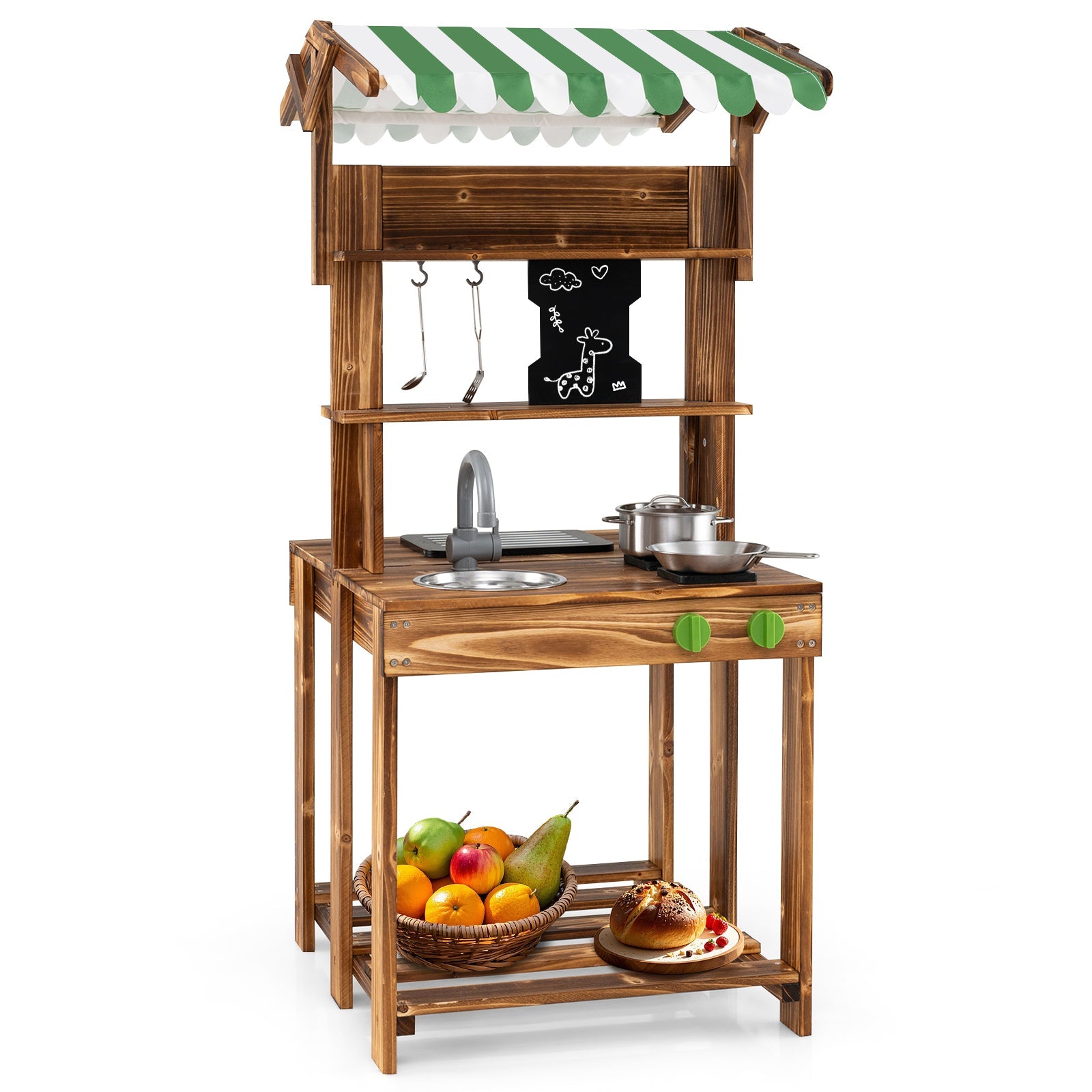 Double-Sided Mud Kitchen, Wooden Barbecue Grill Playset
