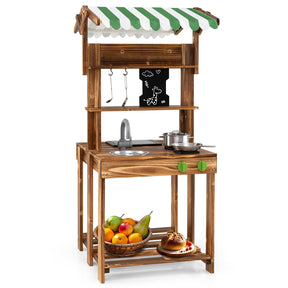 Double-Sided Mud Kitchen, Wooden Barbecue Grill Playset