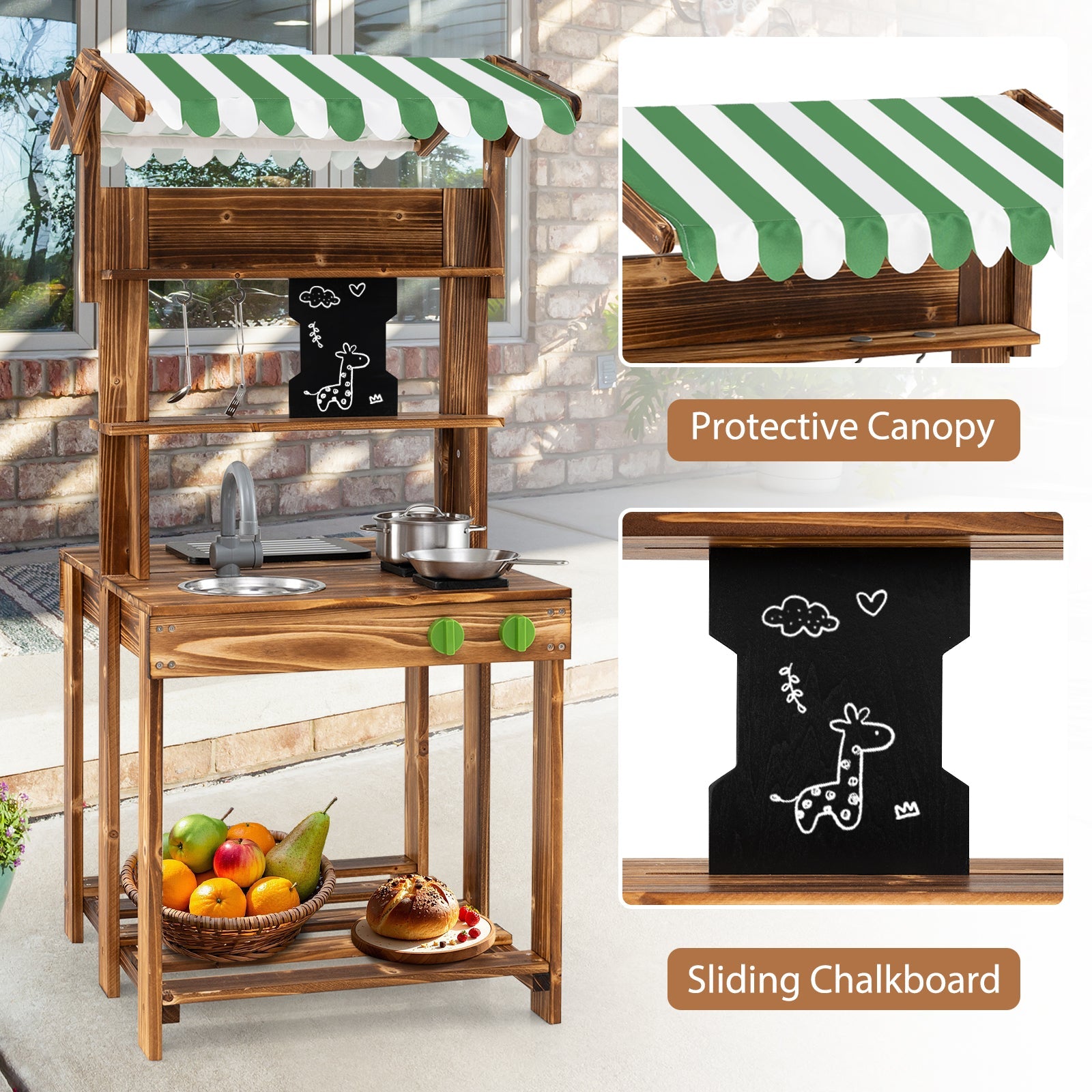 Double-Sided Mud Kitchen, Wooden Barbecue Grill Playset