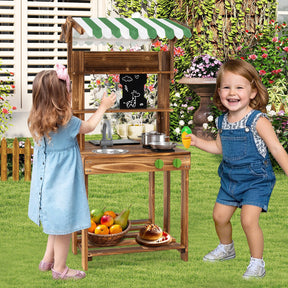 Double-Sided Mud Kitchen, Wooden Barbecue Grill Playset