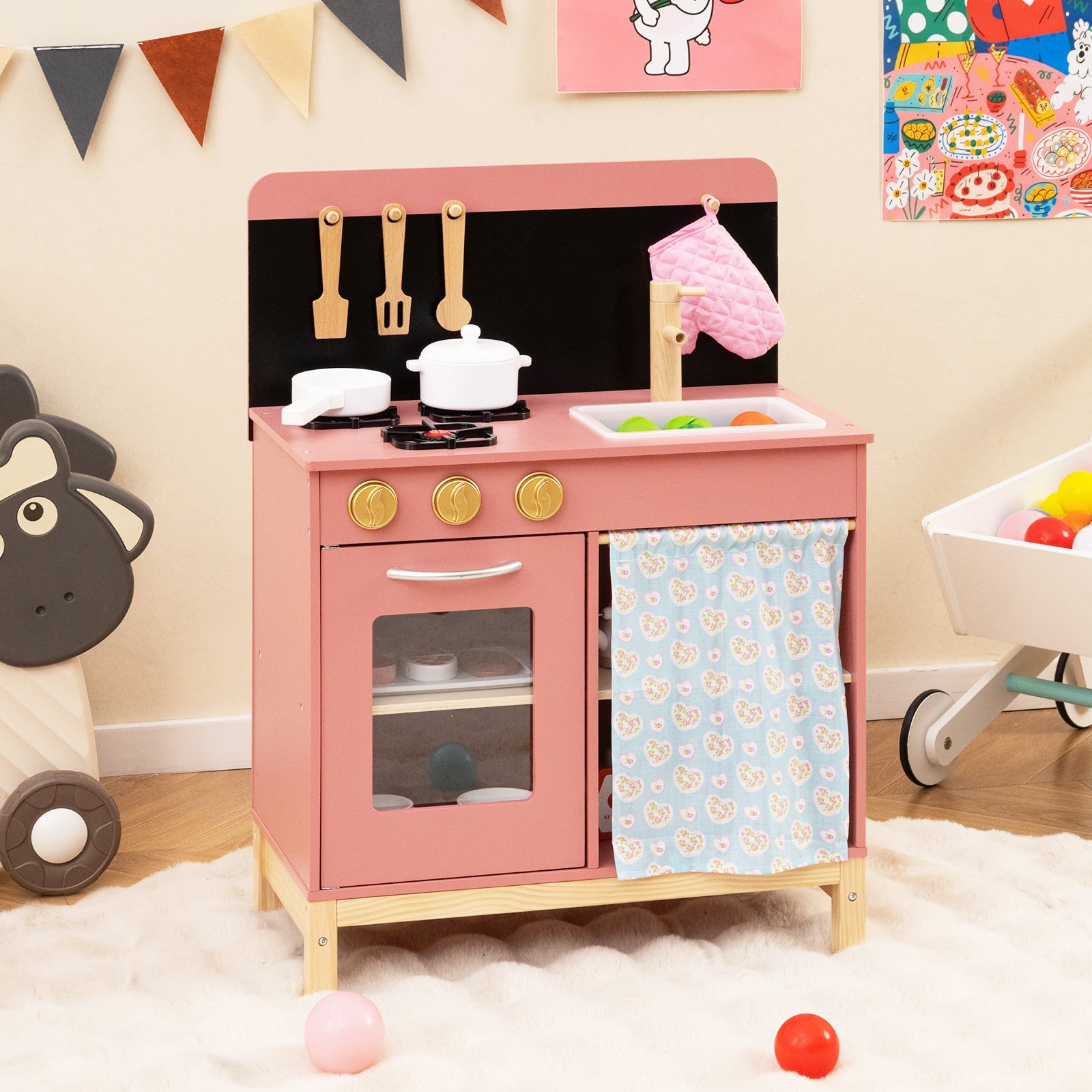Play Kitchen for Kids, Chef Pretend Play Set with Cookware Accessories