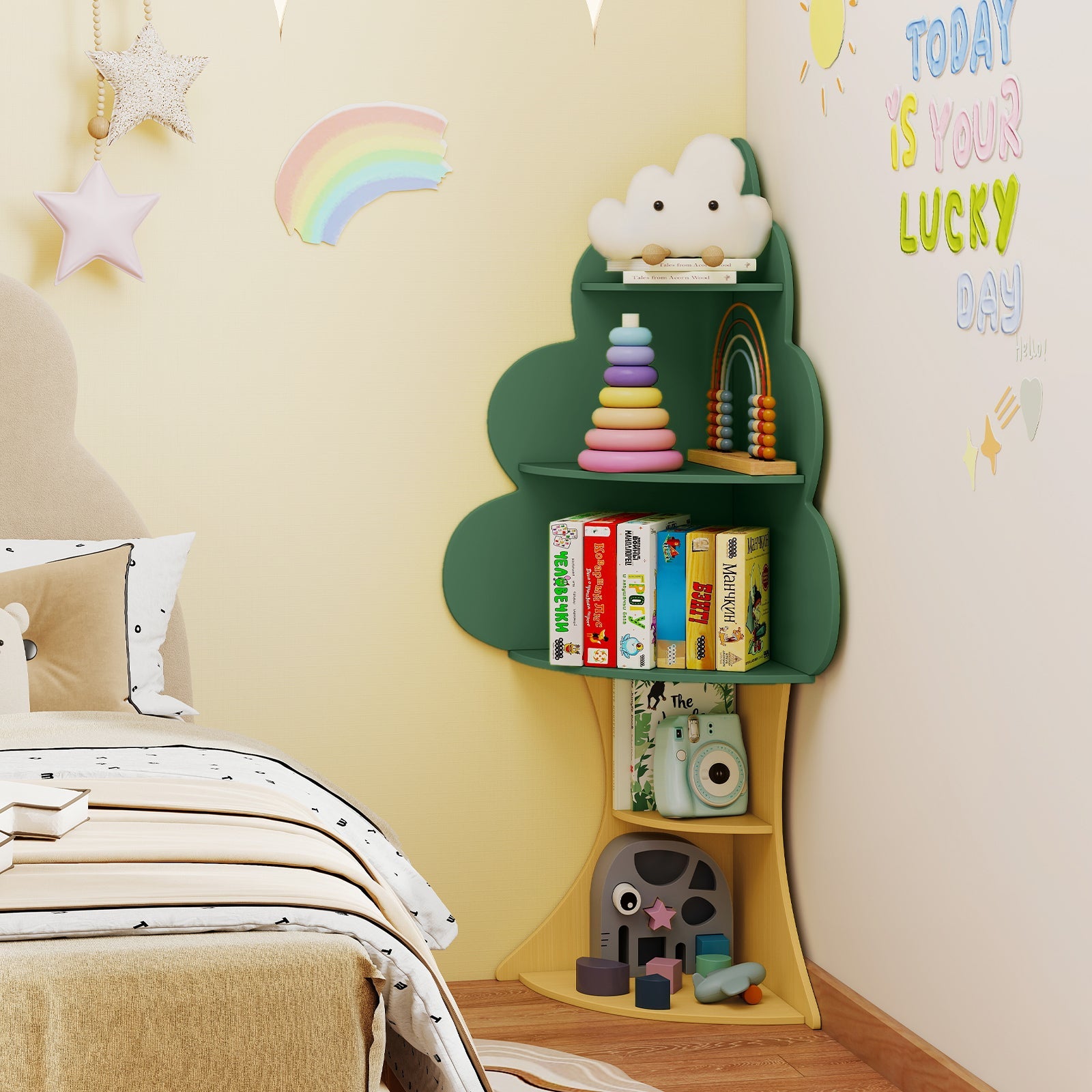 Tree Bookshelf for Kids, 5-Tier Children Book Display Rack with Anti-toppling System