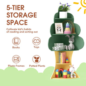 Tree Bookshelf for Kids, 5-Tier Children Book Display Rack with Anti-toppling System