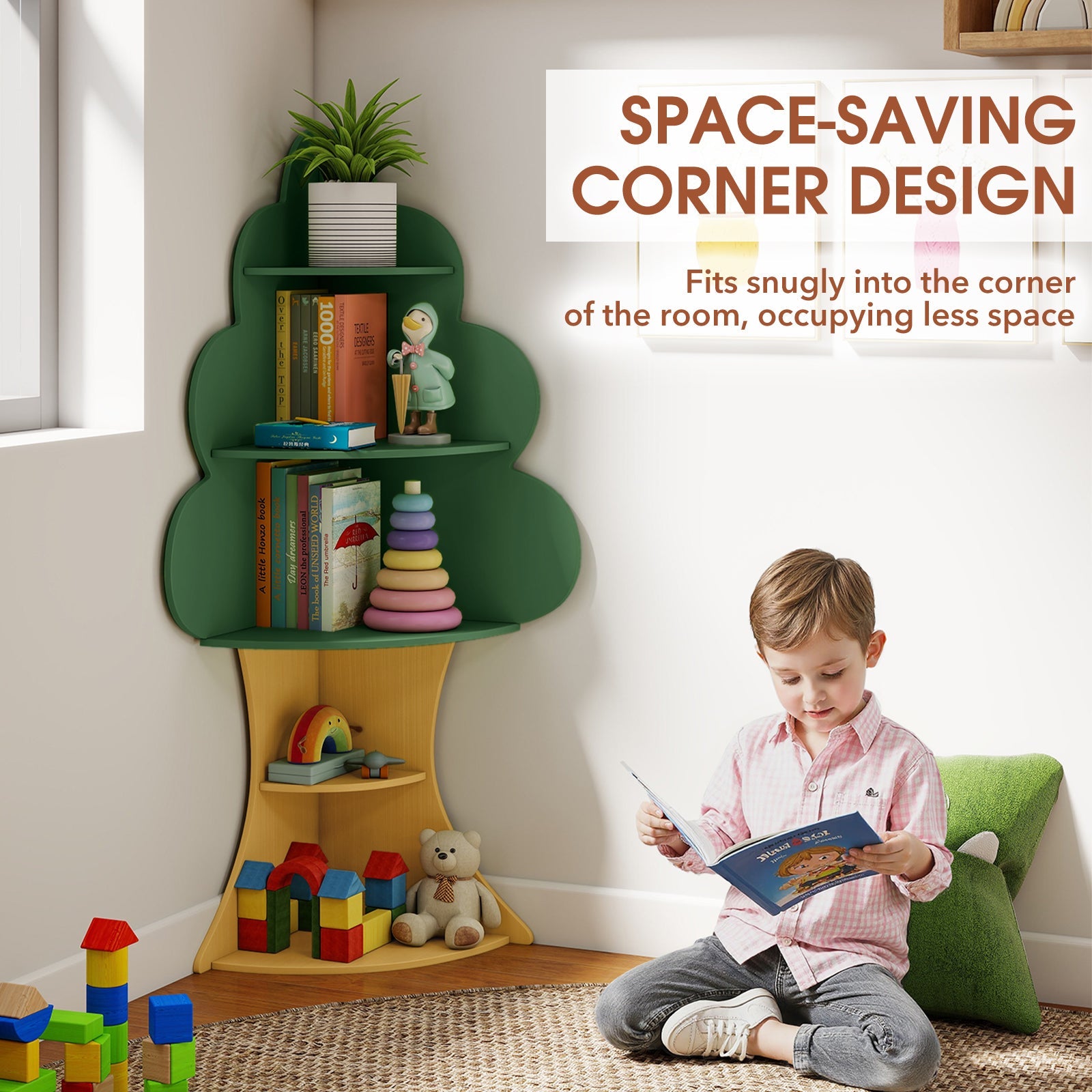 Tree Bookshelf for Kids, 5-Tier Children Book Display Rack with Anti-toppling System