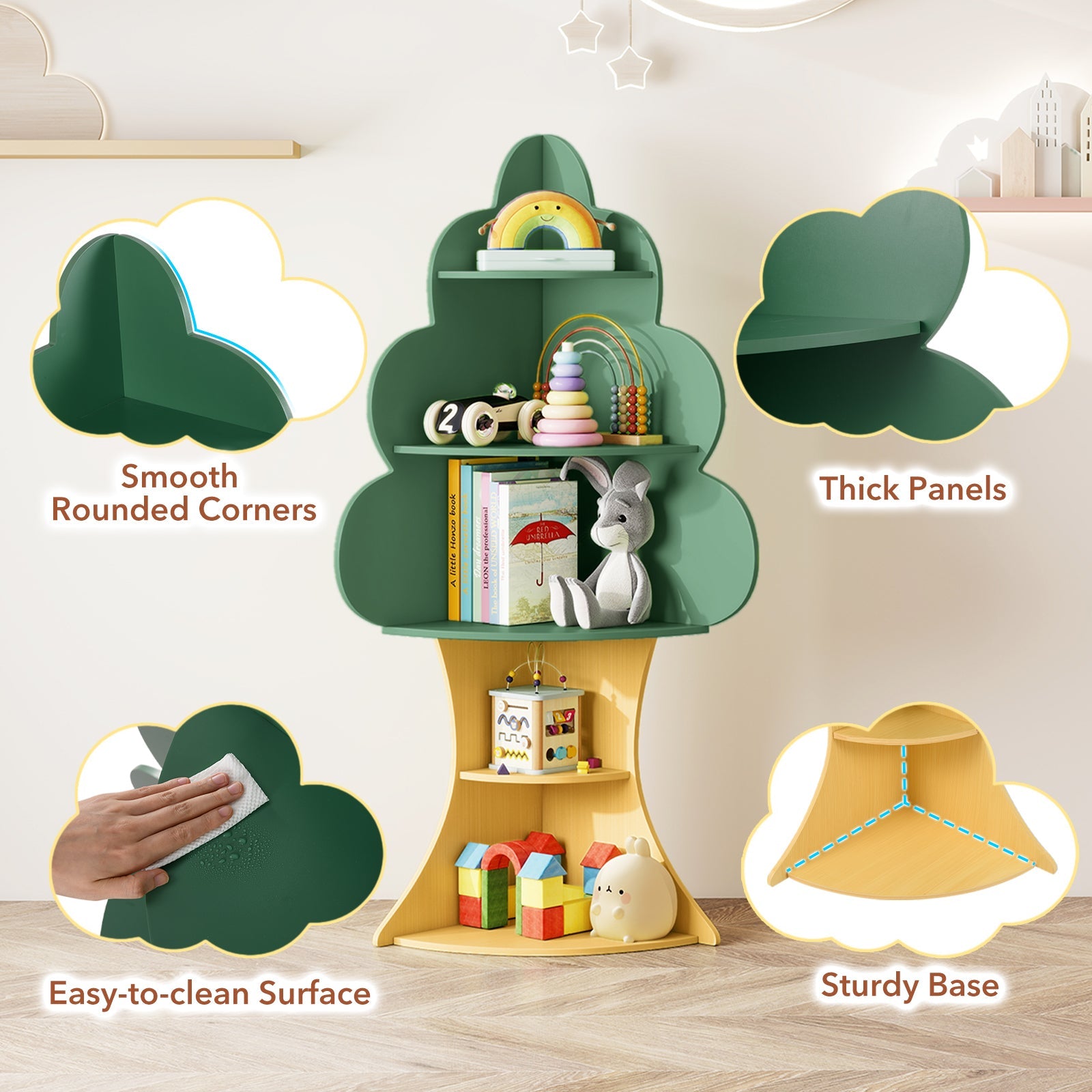 Tree Bookshelf for Kids, 5-Tier Children Book Display Rack with Anti-toppling System