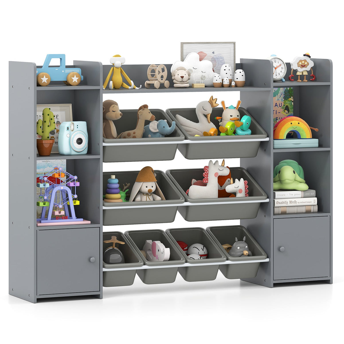 Kids Toy Storage Organizer Shelf, 4-Tier Large Storage Cabinet with 6 Cubbies & 8 Removable Bins