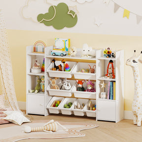 Kids Toy Storage Organizer Shelf, 4-Tier Large Storage Cabinet with 6 Cubbies & 8 Removable Bins