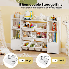Kids Toy Storage Organizer Shelf, 4-Tier Large Storage Cabinet with 6 Cubbies & 8 Removable Bins