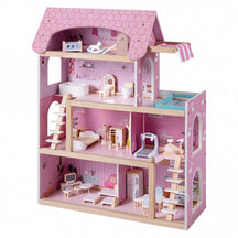 Wooden Dollhouse, Kids DIY Pretend Playhouse w/ 33 PCS Furniture Accessories