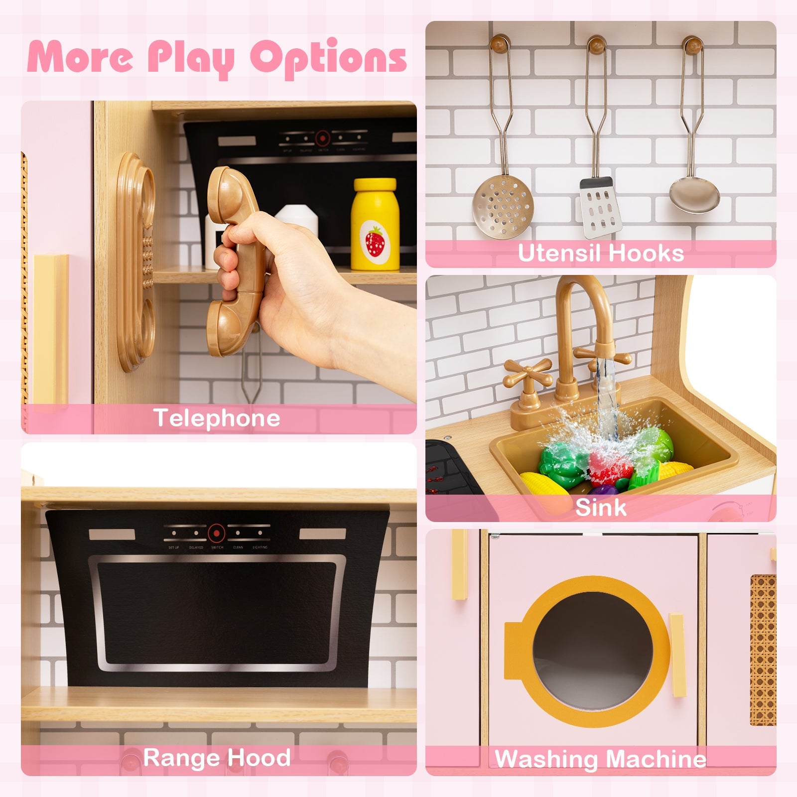 Wooden Kids Kitchen Playset, Pretend Play Kitchen