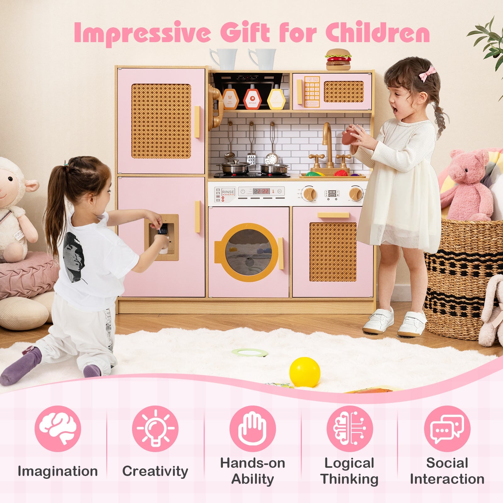 Wooden Kids Kitchen Playset, Pretend Play Kitchen