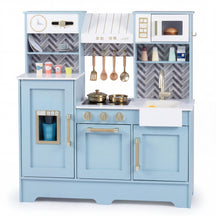 Wooden Play Kitchen for Kids, Kids Kitchen Playset with Coffee Station, Microwave, Range Hood, Ice Dispenser