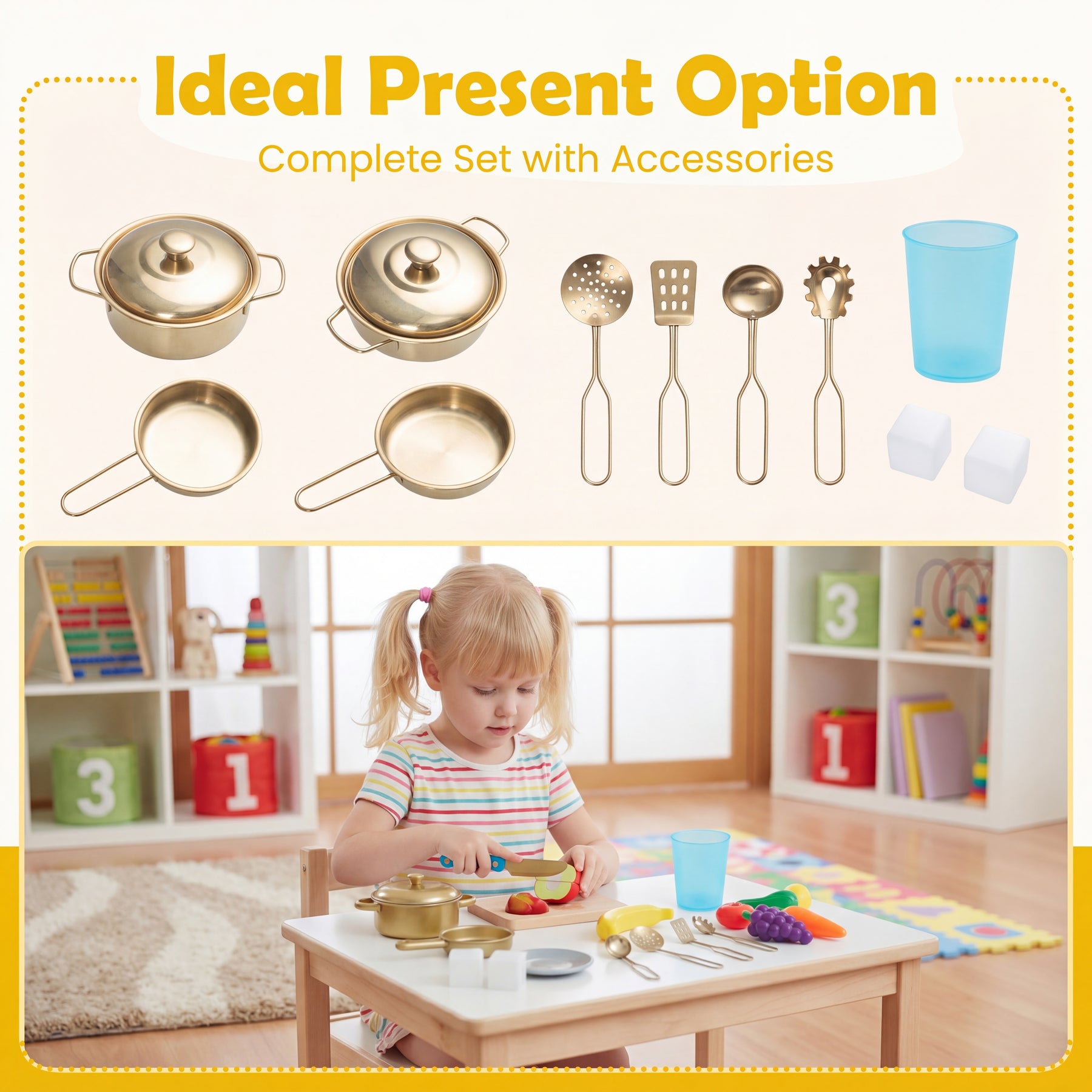 Wooden Play Kitchen for Kids, Kids Kitchen Playset with Coffee Station, Microwave, Range Hood, Ice Dispenser