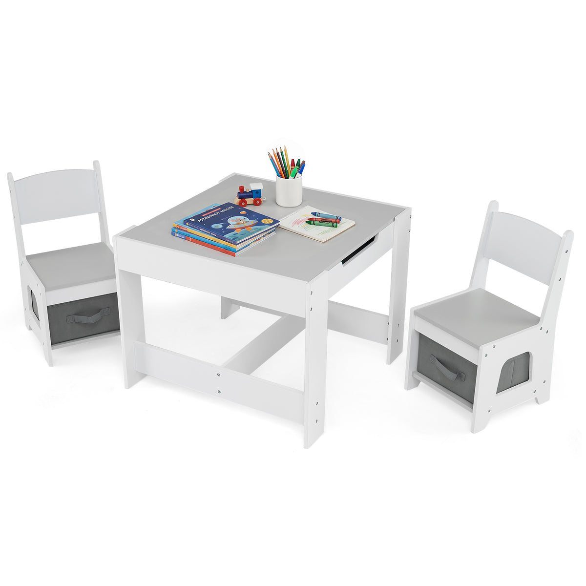 Hikidspace 3-In-1 Kids Multi Activity Table & 2 Chairs Set for Toddlers
