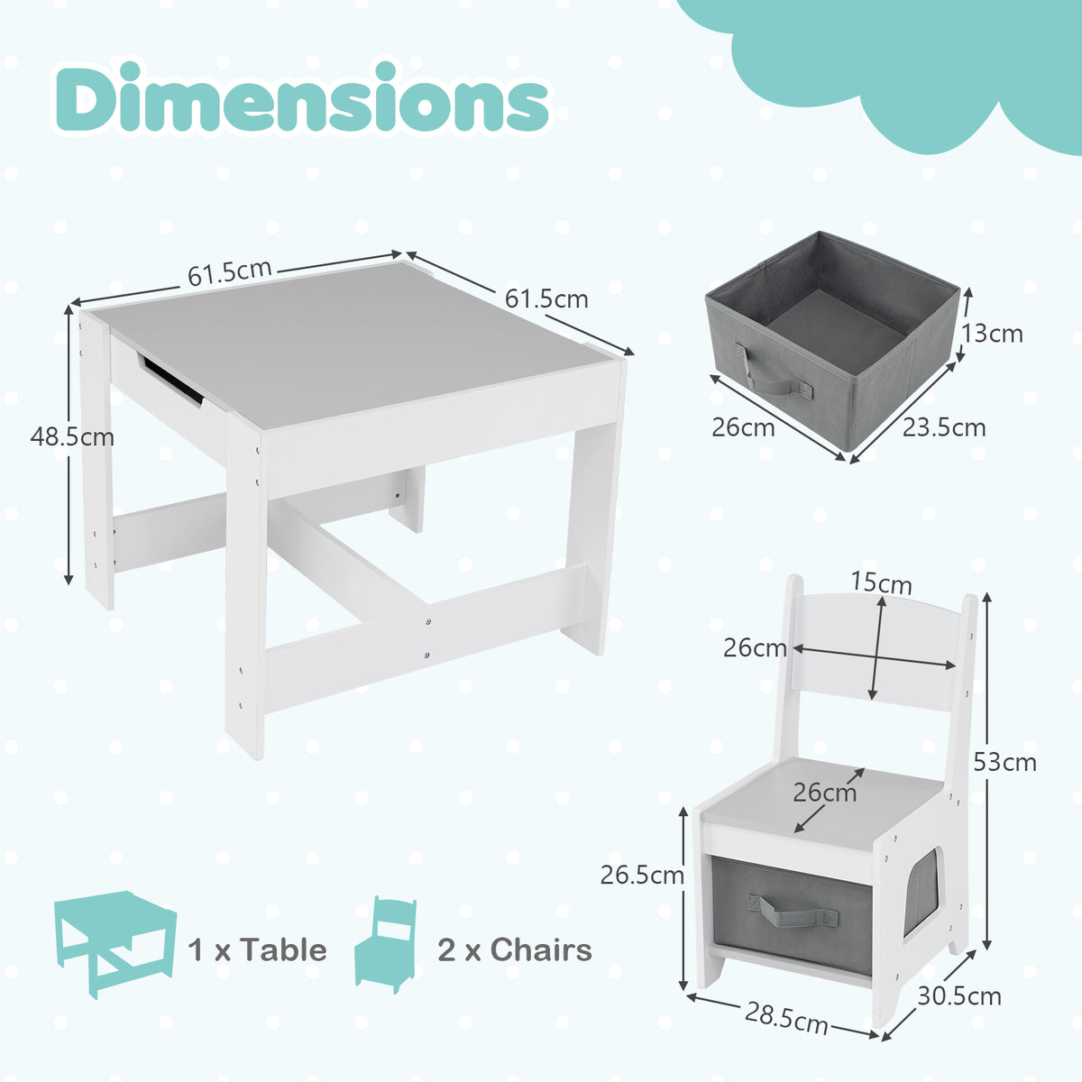 Hikidspace 3-In-1 Kids Multi Activity Table & 2 Chairs Set for Toddlers