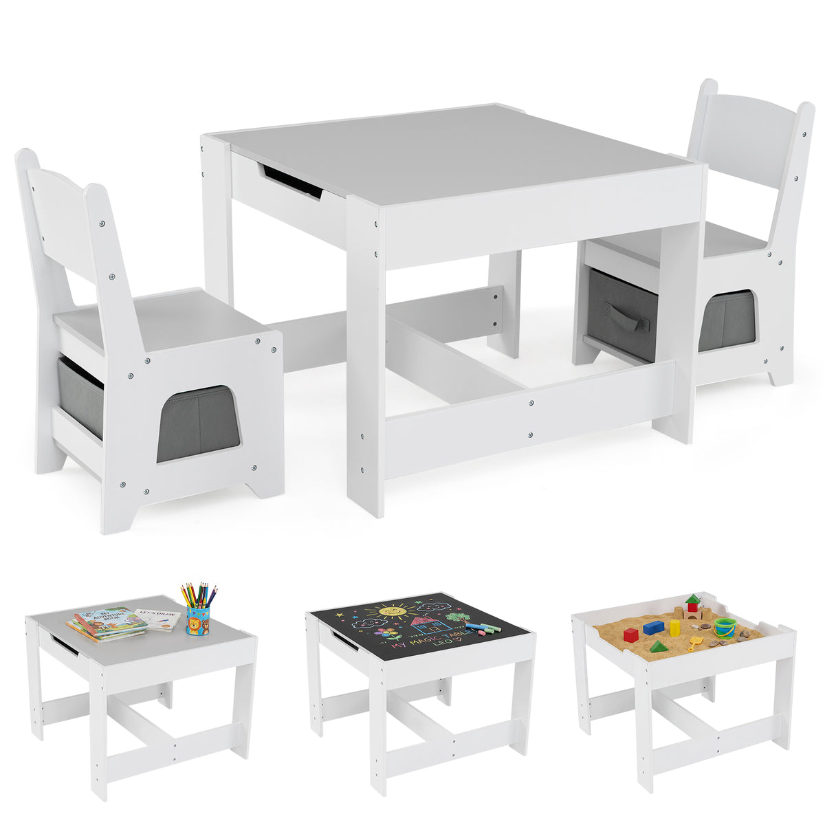 Hikidspace 3-In-1 Kids Multi Activity Table & 2 Chairs Set for Toddlers